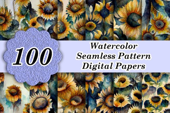 100 Watercolor Sunflowers Seamless Paper: A Versatile Design Asset for Creative Professionals