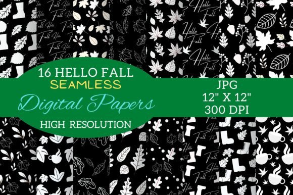 Black and White Fall Digital Paper