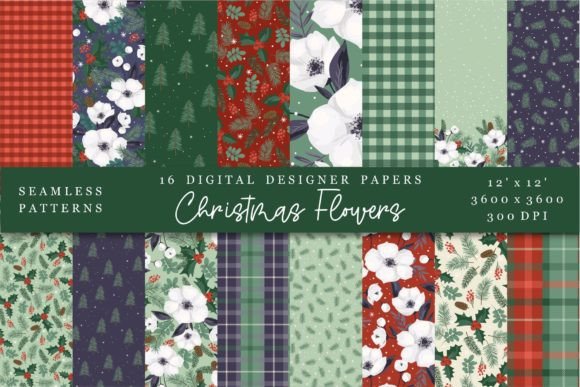 Christmas Flowers. 16 Digital Papers